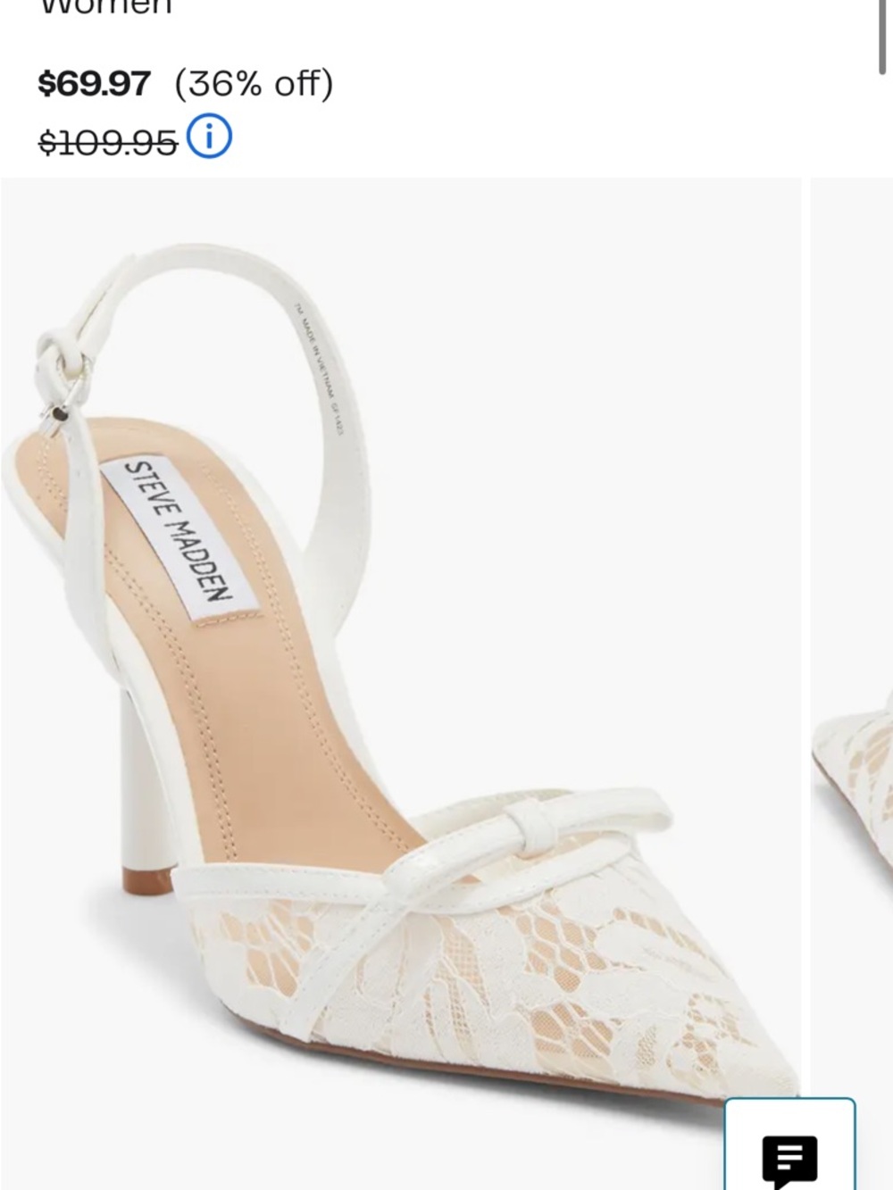 Steve Madden White Lace Pointed Slingback Heels - Picture 6 of 6